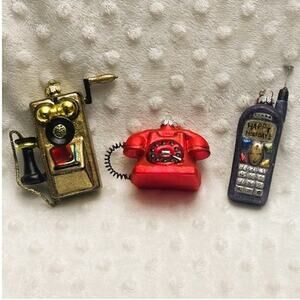 Dept. 56 "Telephones Thru the Years" (3) Mercury Glass Ornament Set-NEW